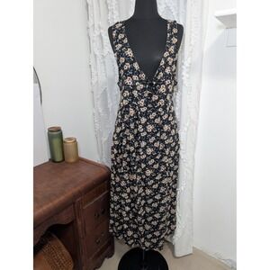 Vintage 90s Ditsy Floral Jumper Dress Black Size M Cottagecore Grunge Whimsygoth